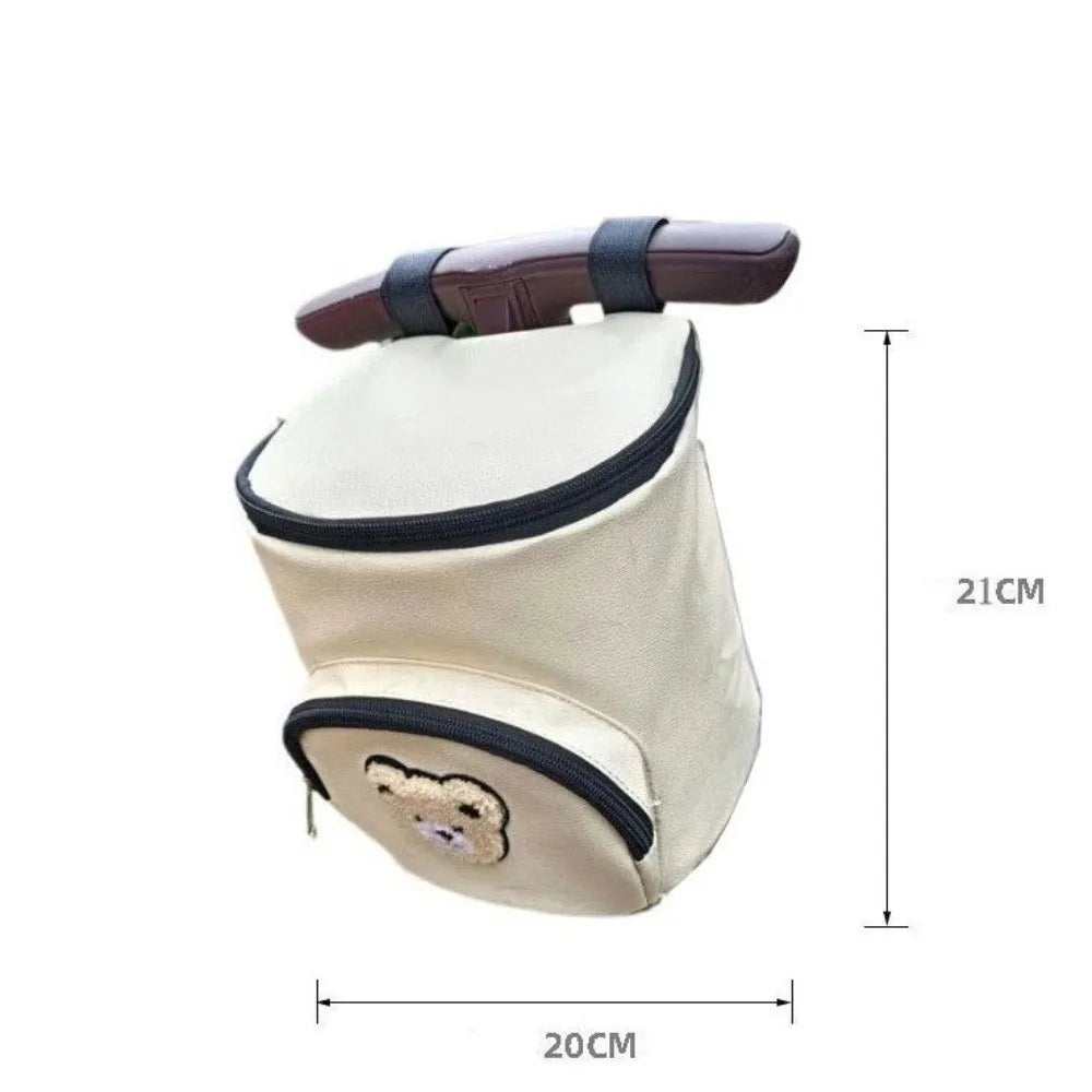 Cute Waterproof Baby Stroller Hanging Bag PU Leather Cartoon Bear Umbrella Cart Bags Large Capacity Mommy Storage Bag