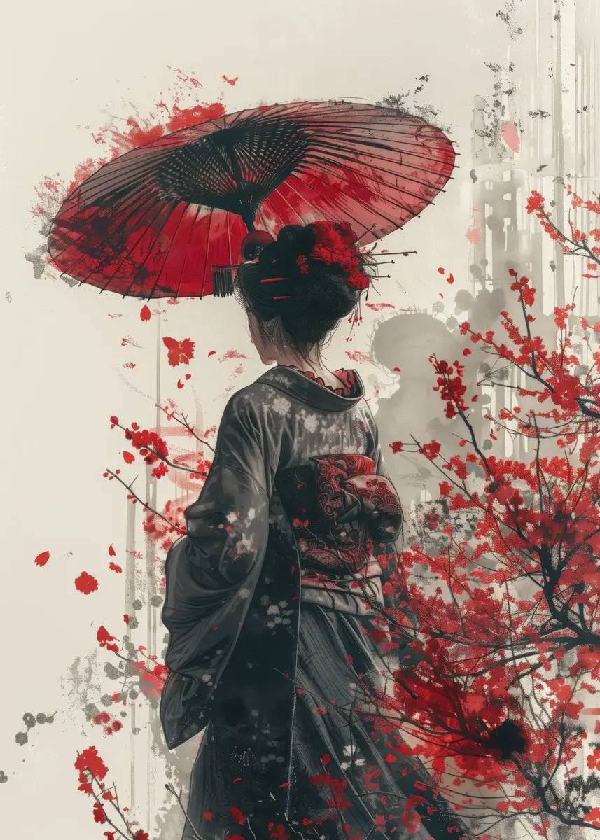 Japanese Samurai Geisha Umbrella Bonsai Sakura Art Poster Landscape Canvas Painting Wall Prints Picture for Room Home Decor