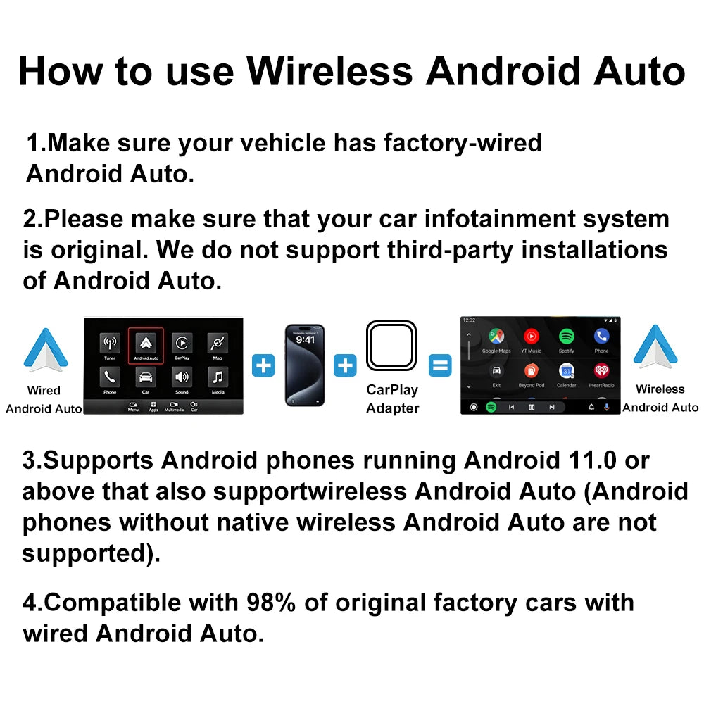 CarPlay Android Auto Adapter Wired To Wireless 5GHz WiFi5.0 type-c Plug and Play, for Original Wired CarPlay/Auto Cars
