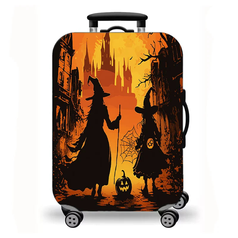 Luggage Cover, Halloween Pumpkin Witch Castle Print Stretch Suitcase Protector, Washable Anti-Scratch Travel Baggage Cover
