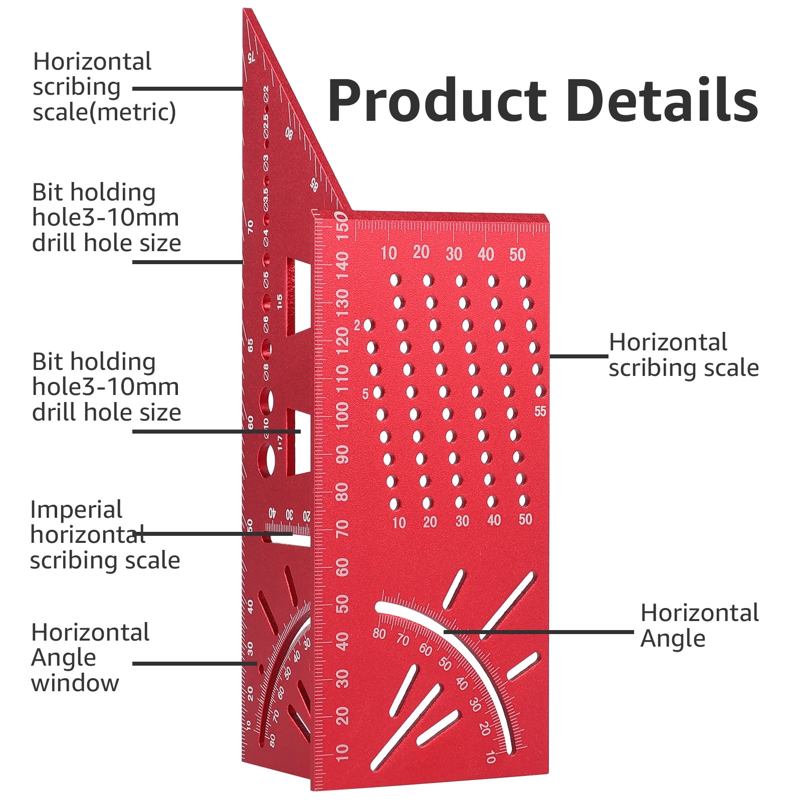 3D Multi-Angle Measuring Ruler Aluminum Alloy 45/90 Degree Multifunctional Ruler Miter Triangle Ruler Dual 45° Angle Marking