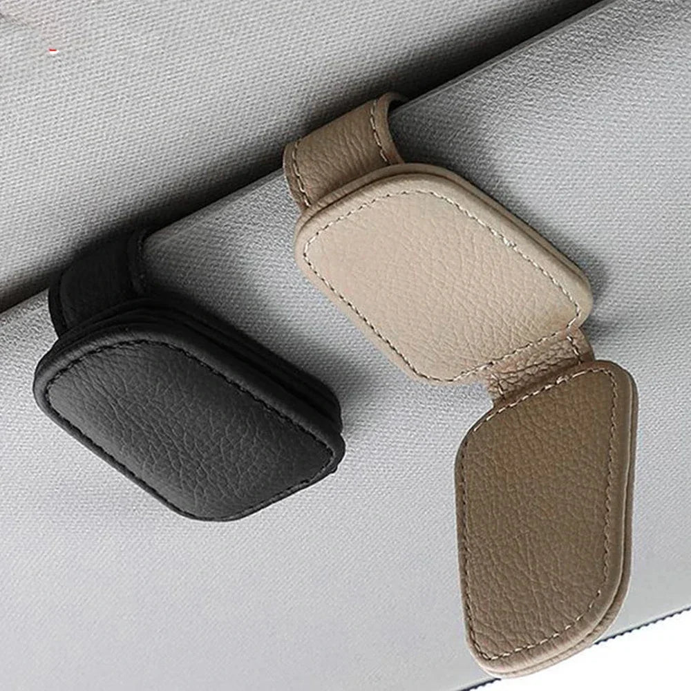 Car Sunglasses Holder Sun Visor Sunglasses Clip Cowhide Glasses Case Mount Auto Styling Ticket Card Clip Interior Accessories