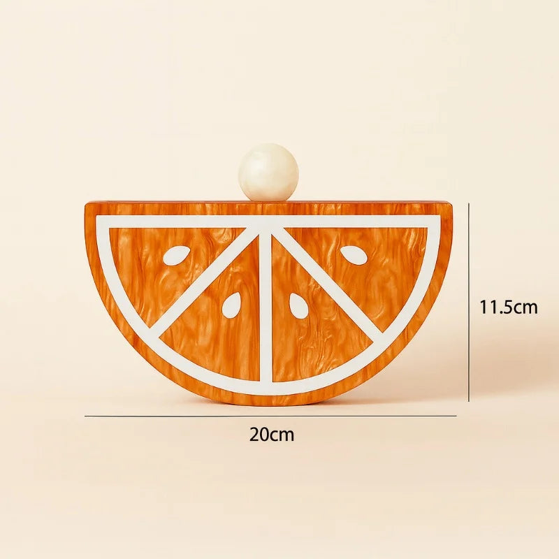 Women Acrylic Fruit Pattern Evening Clutch Bag Stylish Fan-shaped Chain Shoulder Crossbody Bag Watermelon Red Party Clutch Purse