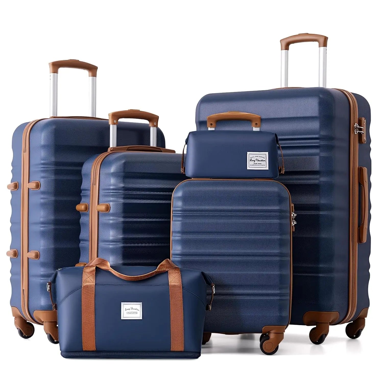 6 Piece Navy ABS Hardshell Carry On Luggage Set Spinner Wheels TSA Lock Travel Suitcase, Customized