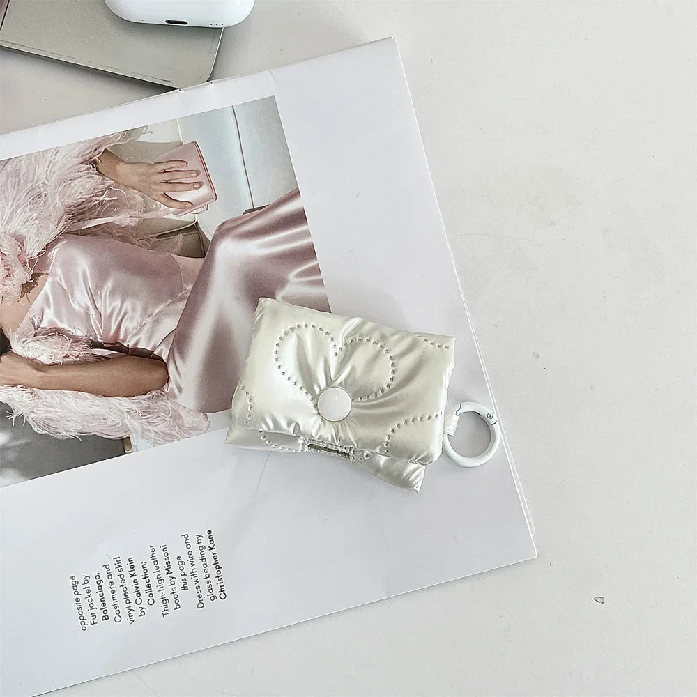 New Cute Heart Earphone Bag for Women Soft PU Leather Bow Headphone Storage Bag Silver Bluetooth Headset Earphone Case Gifts
