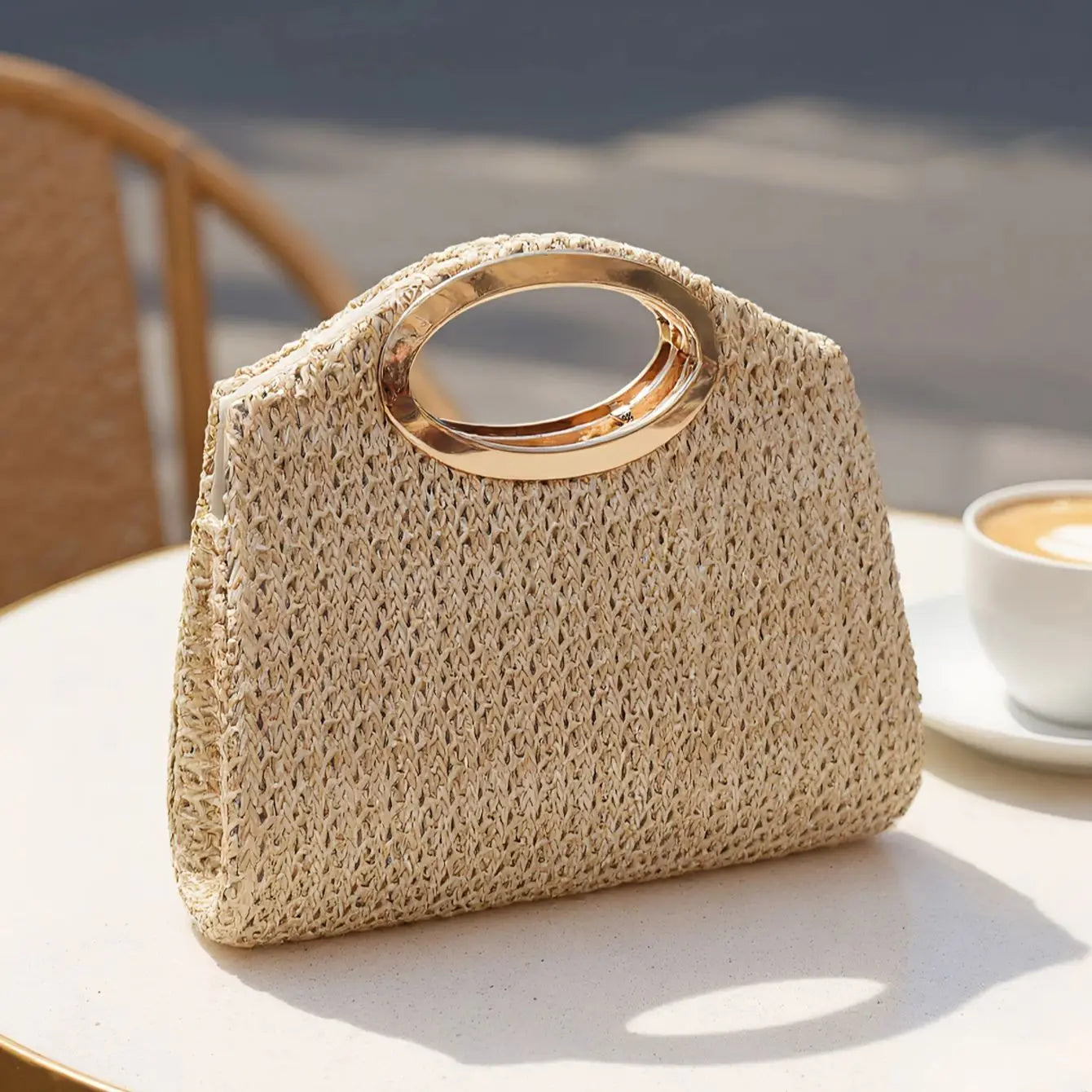 Ladies Straw Handbag Evening Bags Pearl  Flip Cover Cosmetic Bag Beach Holiday Essential Handheld Envelope Clutch Handbag