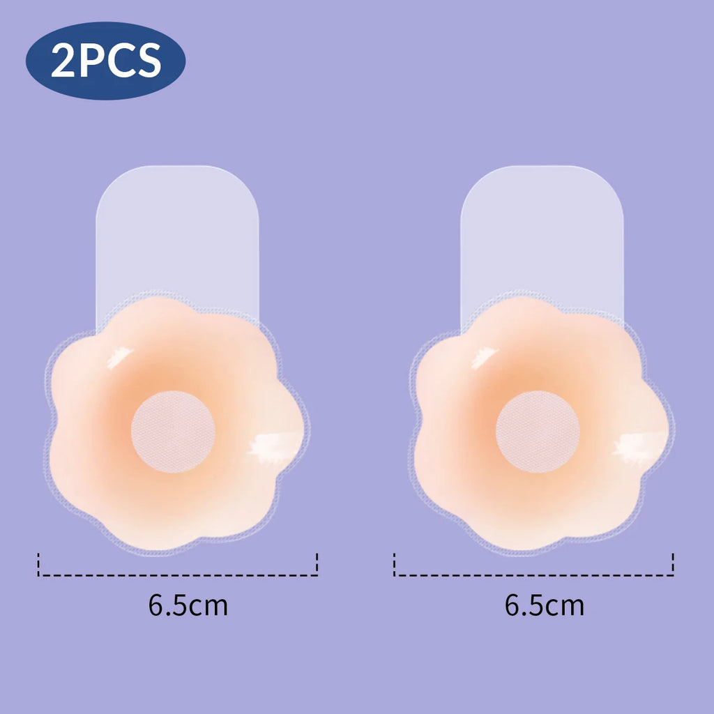 2 Pieces/Set of Circular Flower Shaped Women's Silicone Pull-Up Chest Patch Ultra-Thin Anti Convex Solid Adhesive Chest Patch