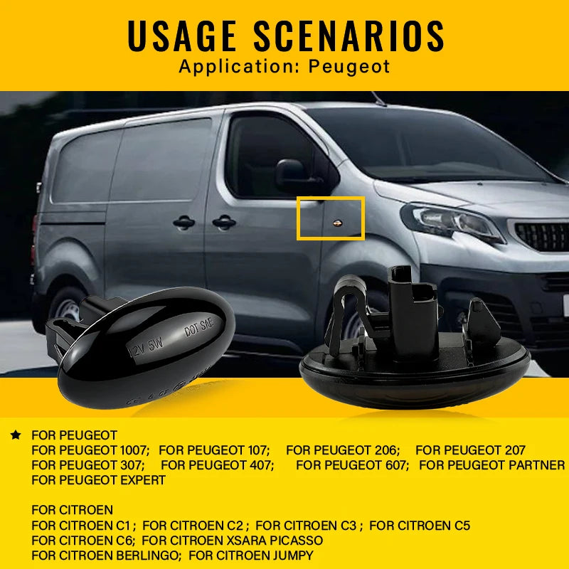 LED Light Side Marker Dynamic Fender Turn Signal For Peugeot Citroen C1 C2 C3 C5 C6 107 206 307 407 607 1007 Berlingo Jumpy