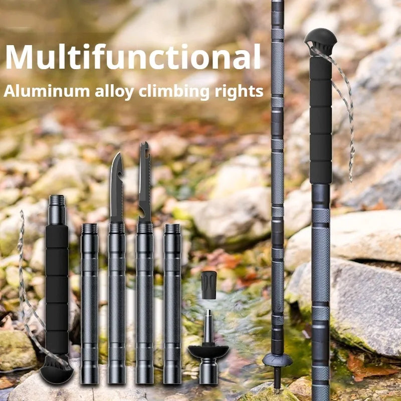 Aluminum Alloy Hiking Stick Foldable Extendable Self-defense Hiking Stick Lightweight Multifunctional Camping Outdoor Tools