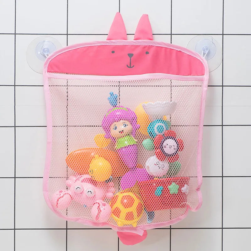 Mesh Bath Toy Organizer Cute Animal Suction Cups Quick Dry Mold Free Tub Storage Pouches for Babies Toddlers Bathroom Bathtubs