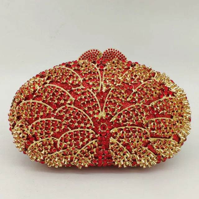 Boutique De FGG Red Ruby Flower Clutch Women Evening Bags Wedding Party Dinner Rhinestone Handbag and Purses