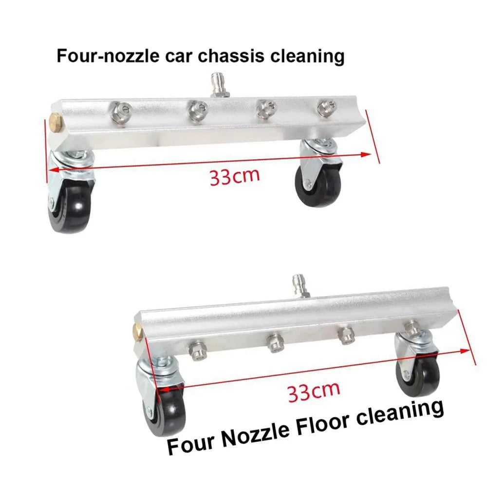 Wheeled Undercarriage Washer 4 Spray Nozzles Pressure Washer Chassis Cleaner 1/4 Quick Plug Car Under Frame Cleaning Accessory