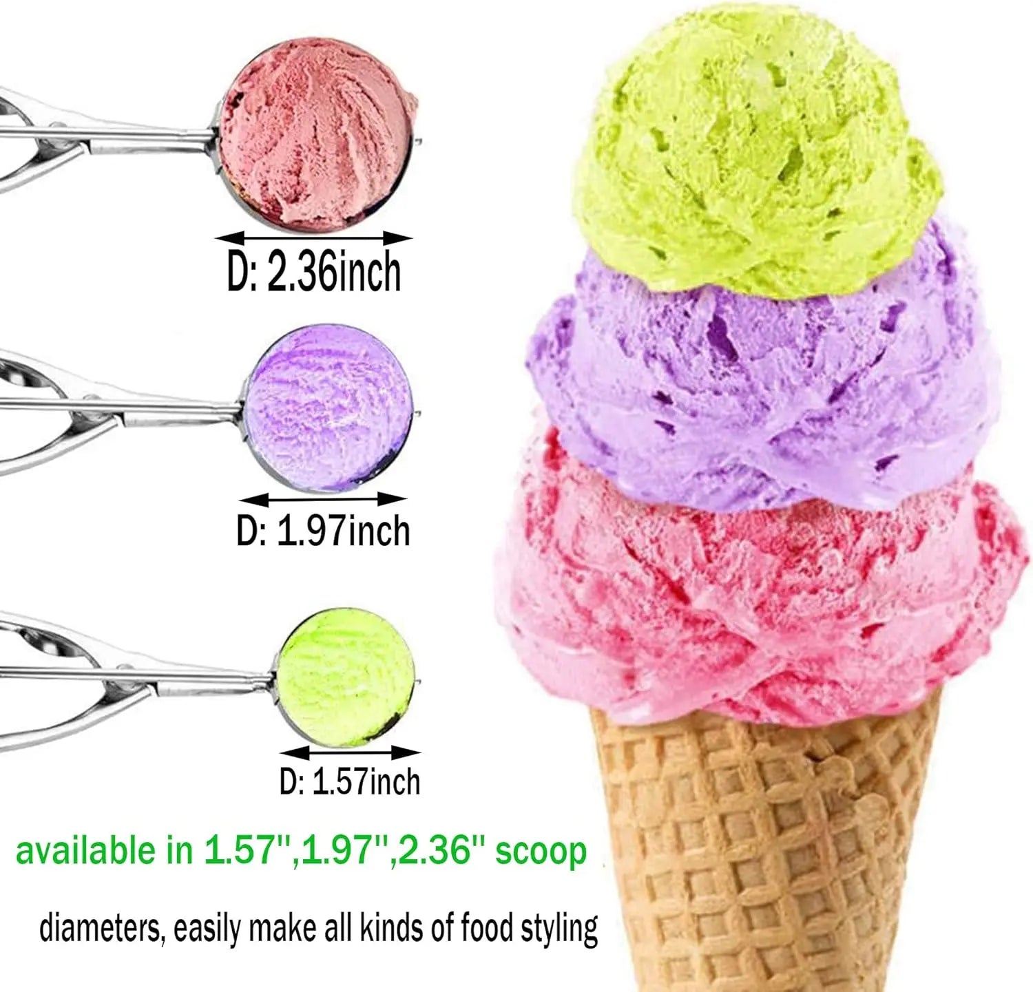 Cookie Scoop with Trigger for Kitchen Family Ice Cream Cookie Cupcake Muffin Meatbal Stainless Steel Ice Cream Scooper