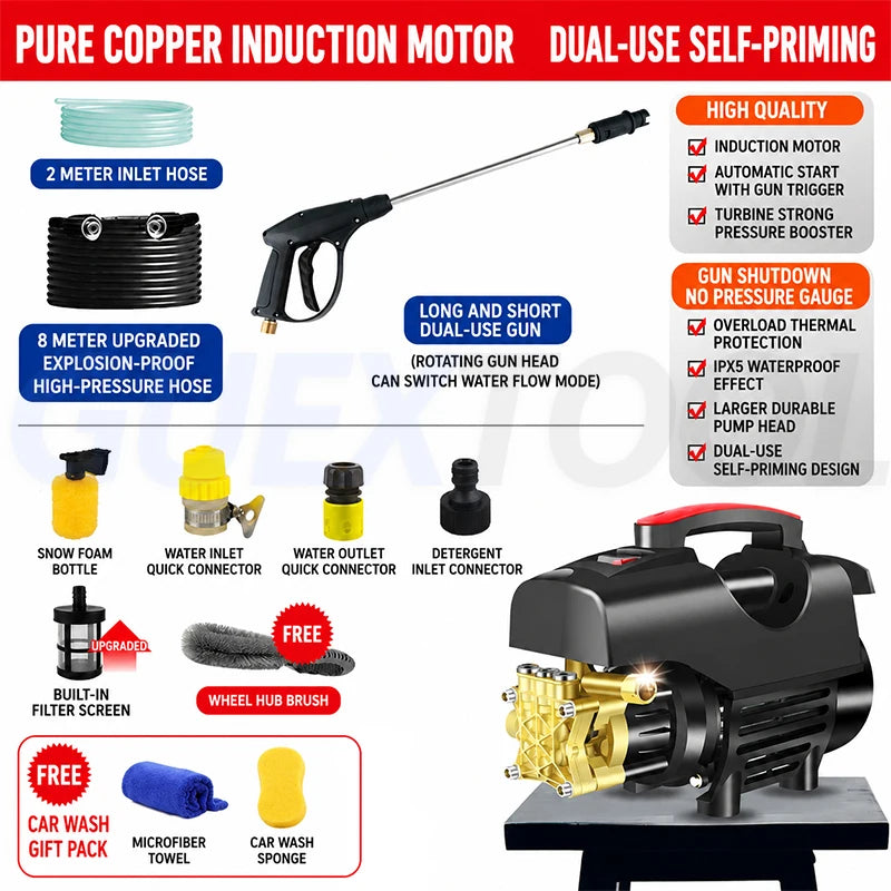 220V Portable Electric Pressure Washer 800W Mini Car Wash Machine High Pressure Water Gun Cleaning Pump For Home Garden Vehicle