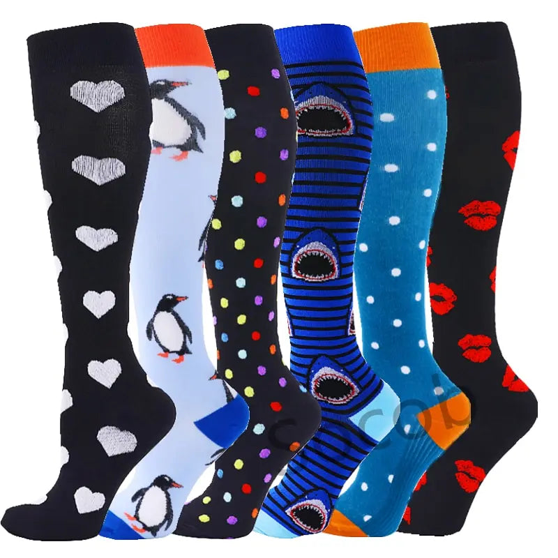 6/7 Pairs Compression Socks Varicose Diabetes Sock Running Cycling Hiking Touring Bicycle Marathon Outdoor Rugby Edema Long Tube