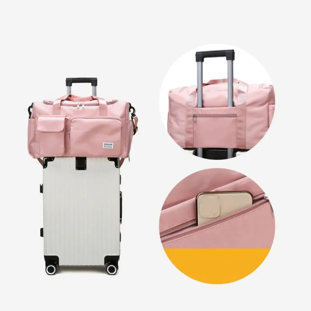 Oxford Travel Luggage Bag Sturdy Foldable Nylon Duffle Bag Multi-functional Solid Color Large Capacity Handbag Ladies