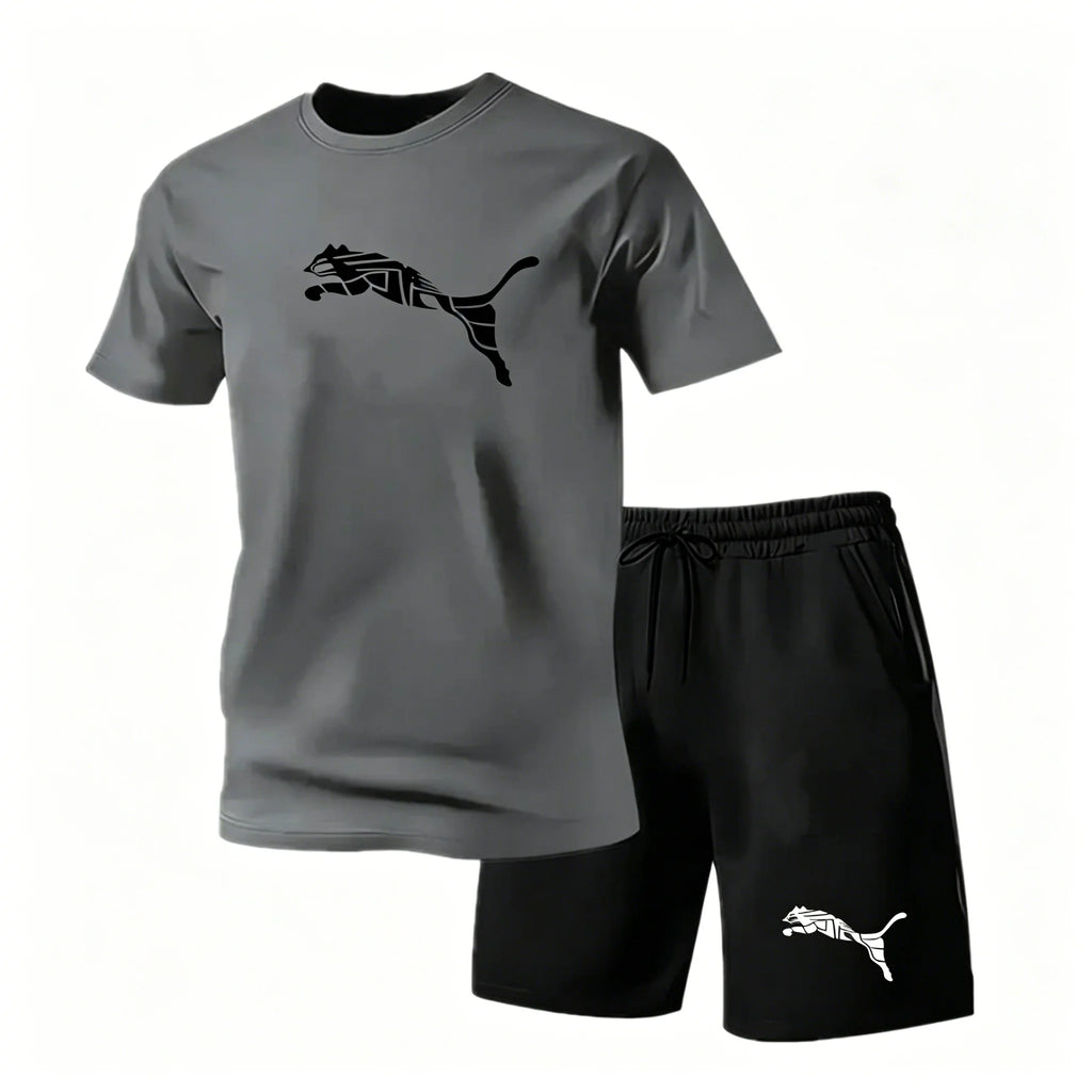 2026 Summer Outdoor Sports Set Men's Fashionable Comfortable Breathable T-shirt Shorts Casual Fashion Two Piece Sports Set