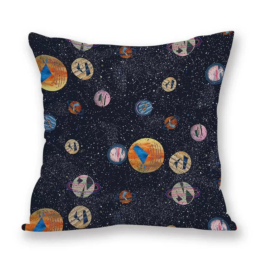 Cosmic pattern of the Sun, planets Double-sided Printed pillow cover Short plush Suitable living rooms sofas throw cushion cover