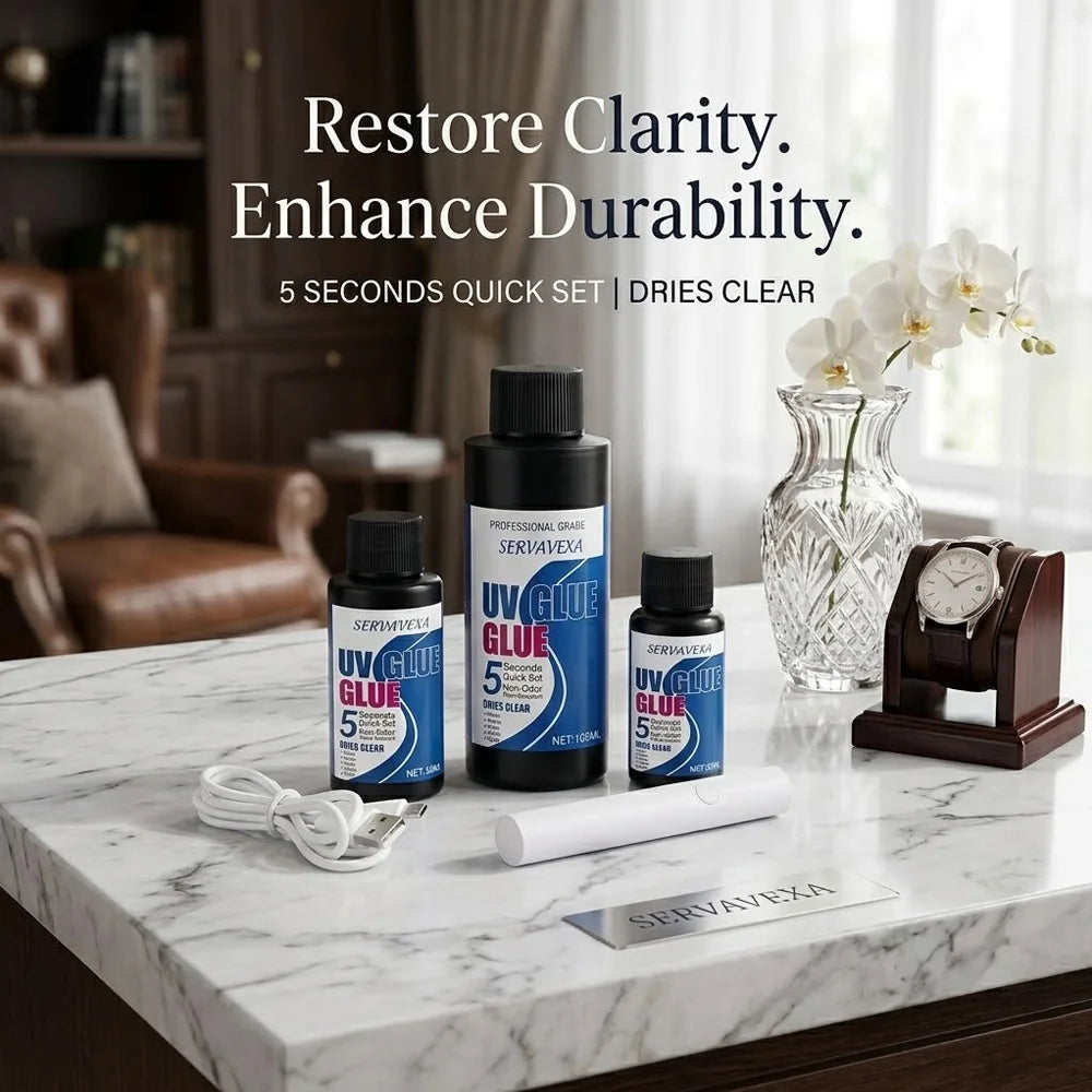 SERVAVEXA UV Glue 5s Quick Curing Resin Clear Hard Adhesive with UV Lamp Light for DIY Jewelry Making Craft Glass Metal Repair