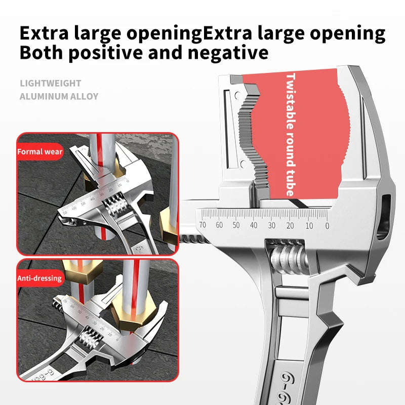 Dual-Use Aluminum Alloy Sink Wrench Adjustable Large Opening Universal Bathroom Faucet Wrench Plumbing Installation Repair Tool