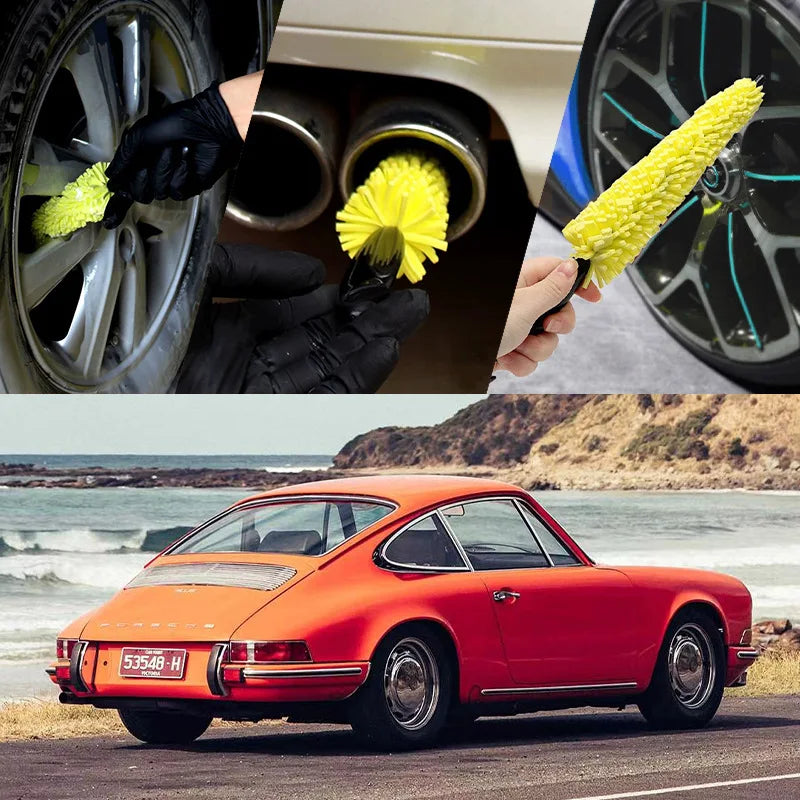 Sponge Tire Gap Cleaning Brush, Wheel Hub Brush, Steel Bell Brush, Multifunctional Car Wash Brush Wheel Brush Car Cleaning Tools