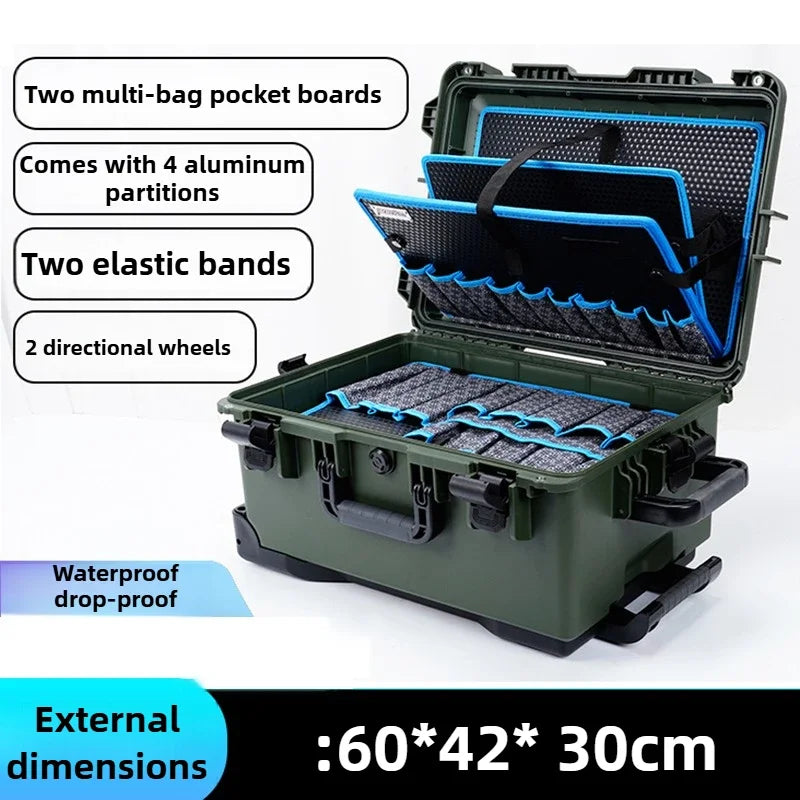 Waterproof Hard Case Large Tool Case Organizer Multi Layer Storage Hardware Toolbox on Wheels Electrician Tools Suitcase Box