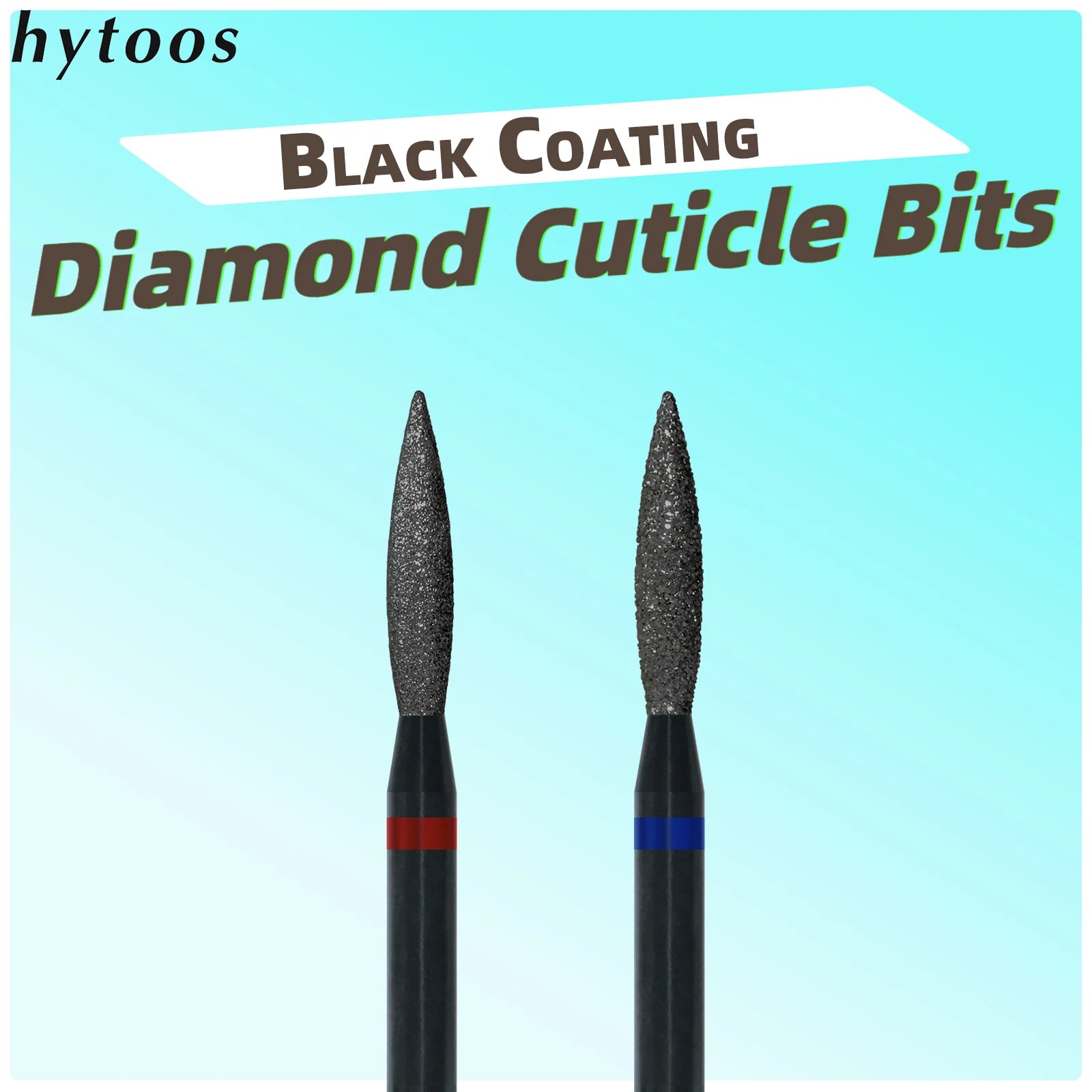 HYTOOS Long Flame Black Diamond Nail Drill Bits Pro Dead Skin Cleaner Cuticle Clean Russian Prep Tool for Manicure Technician