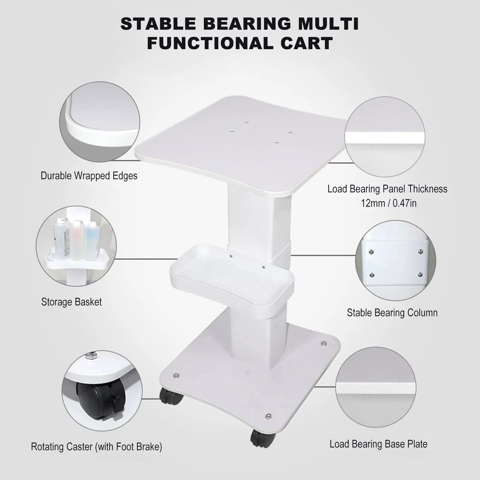 1pcs 3 Tier Rolling Utility Cart  Movable Gap Storage Rack 360 Degree Rotating Professional Portable Trolley For Beauty Salon