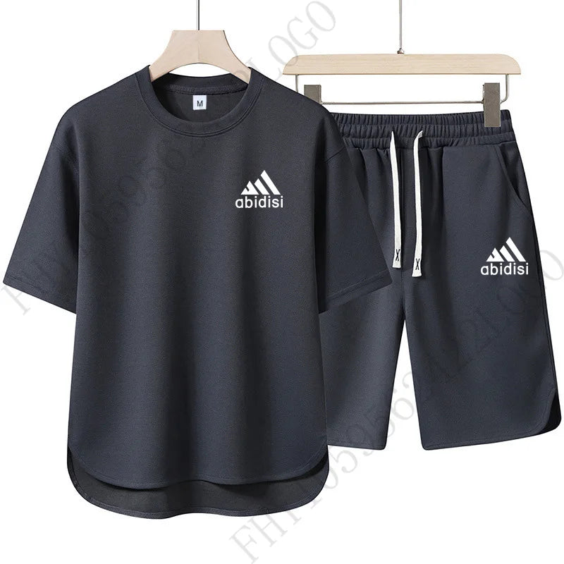 Men's 2026 Summer New Product Two-Piece Printed Casual Fashion Set, Short-Sleeved T-Shirt with Drawstring Shorts, Sports Outfit