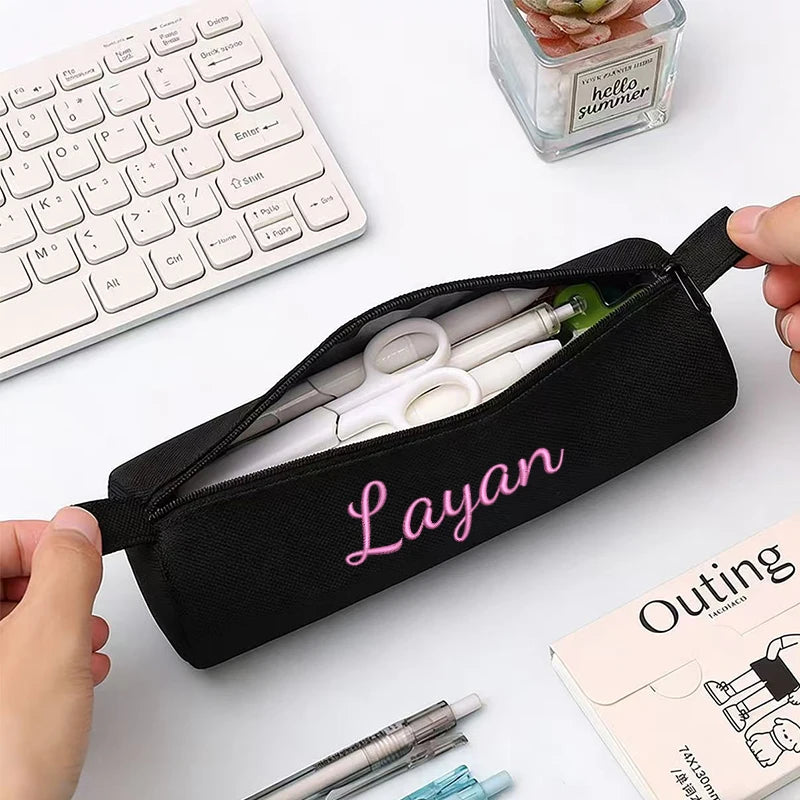 Customised Embroidery/Standard Style 2 Options, High-Quality Cylindrical Pencil Case, Storage Bag, Back-To-School Season!