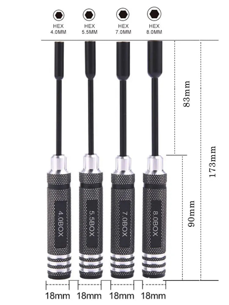 New 4PCS/Set Metal Hex Nut Wrench Socket Screwdriver 4.0/5.5/7/8mm for RC Model Car SCX10 TRX4 Toys Ships and Planes
