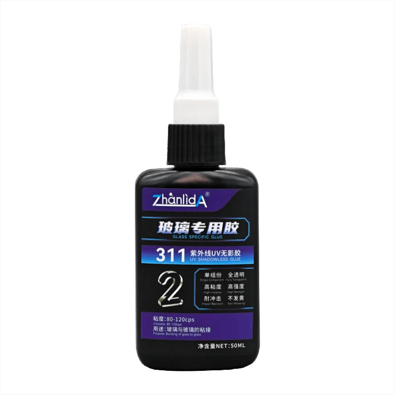 10/50ML Zhanlida 311 UV Shadowless Glue for Glass Coffee Table Crystal DIY Handicraft Transparent Soft Quick-drying UV Adhesive