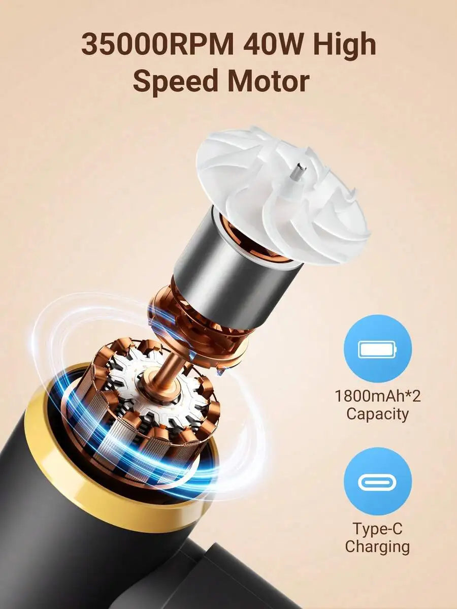 Portable Cordless Car Vacuum Cleaner Set, Includes Vacuum Cleaner And 7 Accessories, Multi-Nozzles For Car, Home, Office, Pet, S