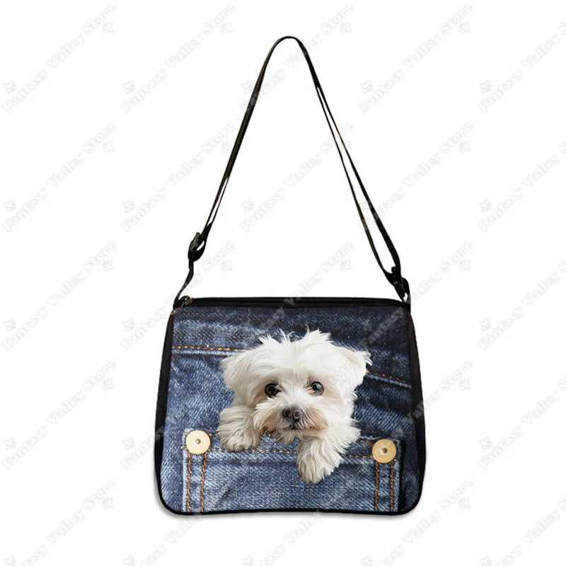 Funny Pocket Dog Shoulder Bags Pocket Pet Beagle Bulldog Dachshund Bichon Women Handbag Portable Storage Bag Messenger Bag Gift