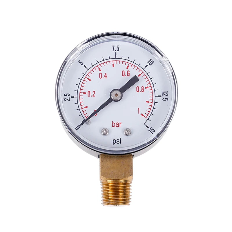 Low pressure gauge for fuel air oil gas water 50mm 0-15 PSI 0-1 bar 1/4 BSPT
