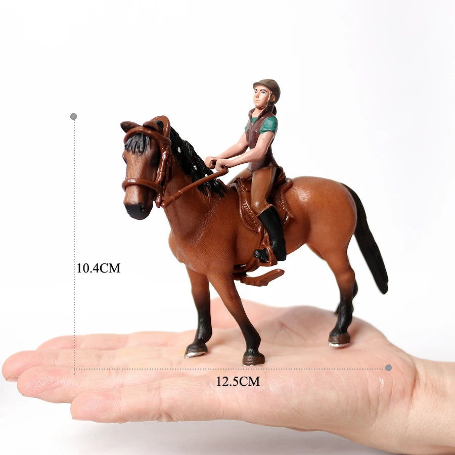 Realistic Equestrian Rider Horse with Saddle and Bridle Riding Playset Model Figures Decoration Educational Toys for Kids