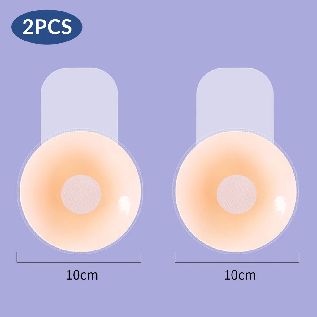 2 Pieces/Set of Circular Flower Shaped Women's Silicone Pull-Up Chest Patch Ultra-Thin Anti Convex Solid Adhesive Chest Patch