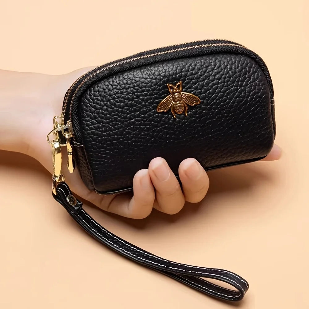PU soft leather coin purse women 2026 new Korean style fashion minimalist double zipper wristlet women shell handbag