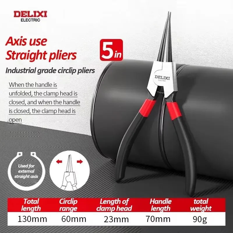 DELIXI ELECTRIC 5 Inch Circlip Pliers Set,Internal External Snap Ring Pliers,High Carbon Steel with Spring for Machinery Repair
