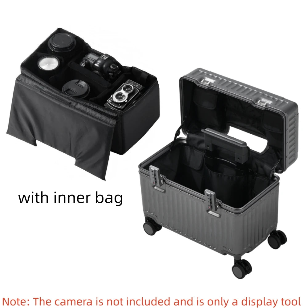 Top Opening Rolling Luggage 18/20 Boarding Carry-on Travel Photographer Suitcase PC Material with Aluminum Alloy Frame TSA Lock