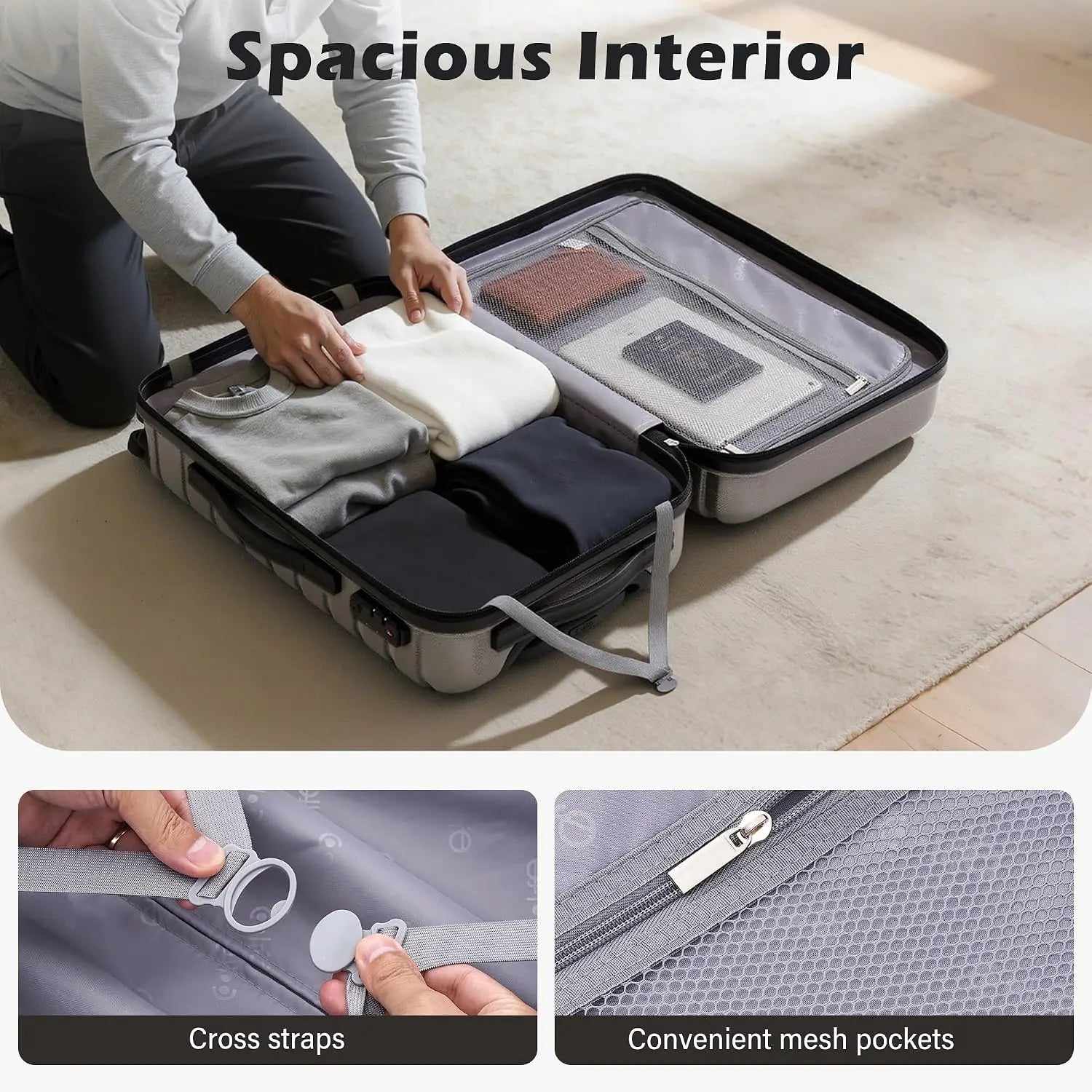 3 Piece Lightweight Expandable Hard Shell Luggage Set Large Checked Suitcase Spinner Wheels, Customized