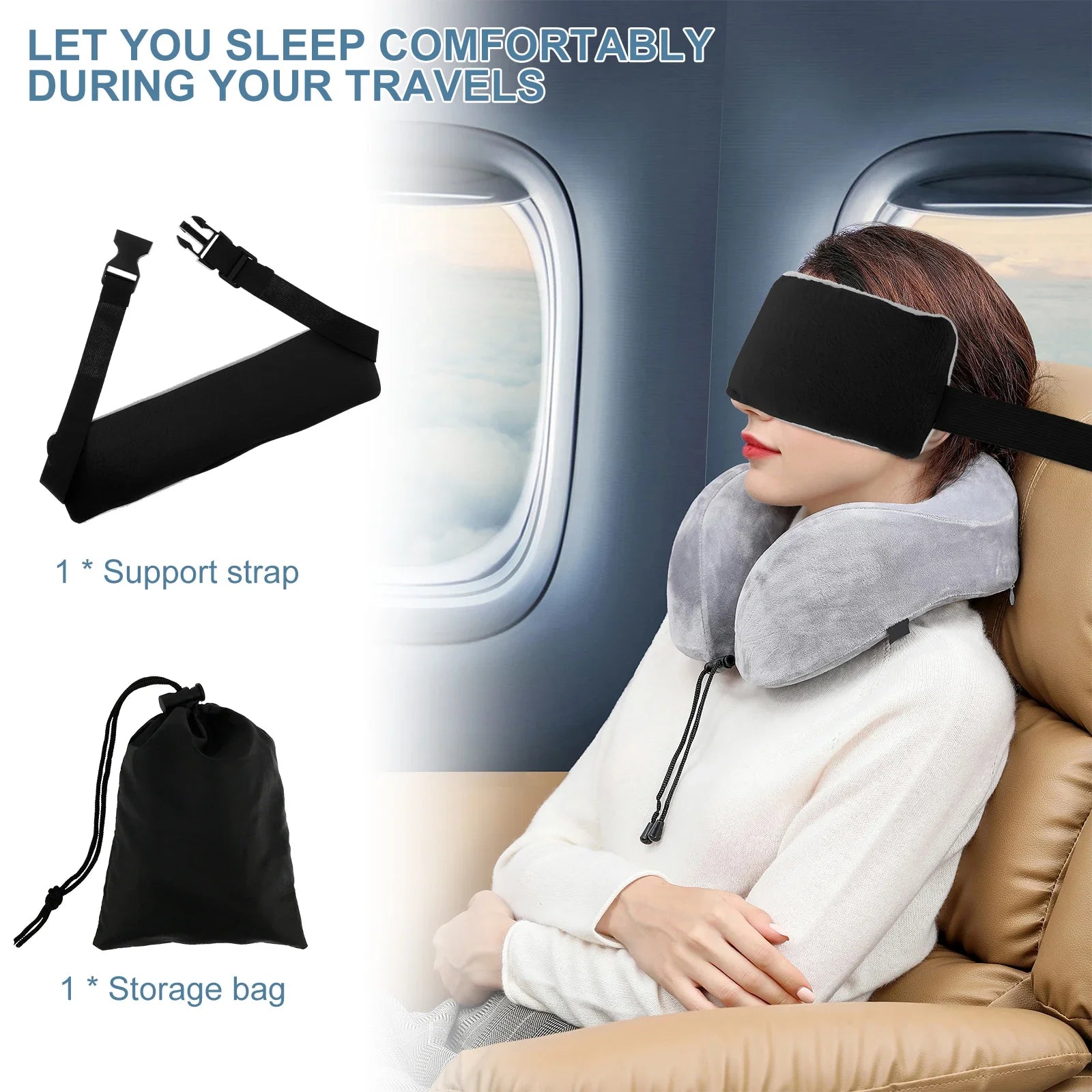 Travel Head Support Strap Adjustable Travel Pillow Comfortable Airplanes & Cars Neck Support Band Portable Aid Head Fixed Strap