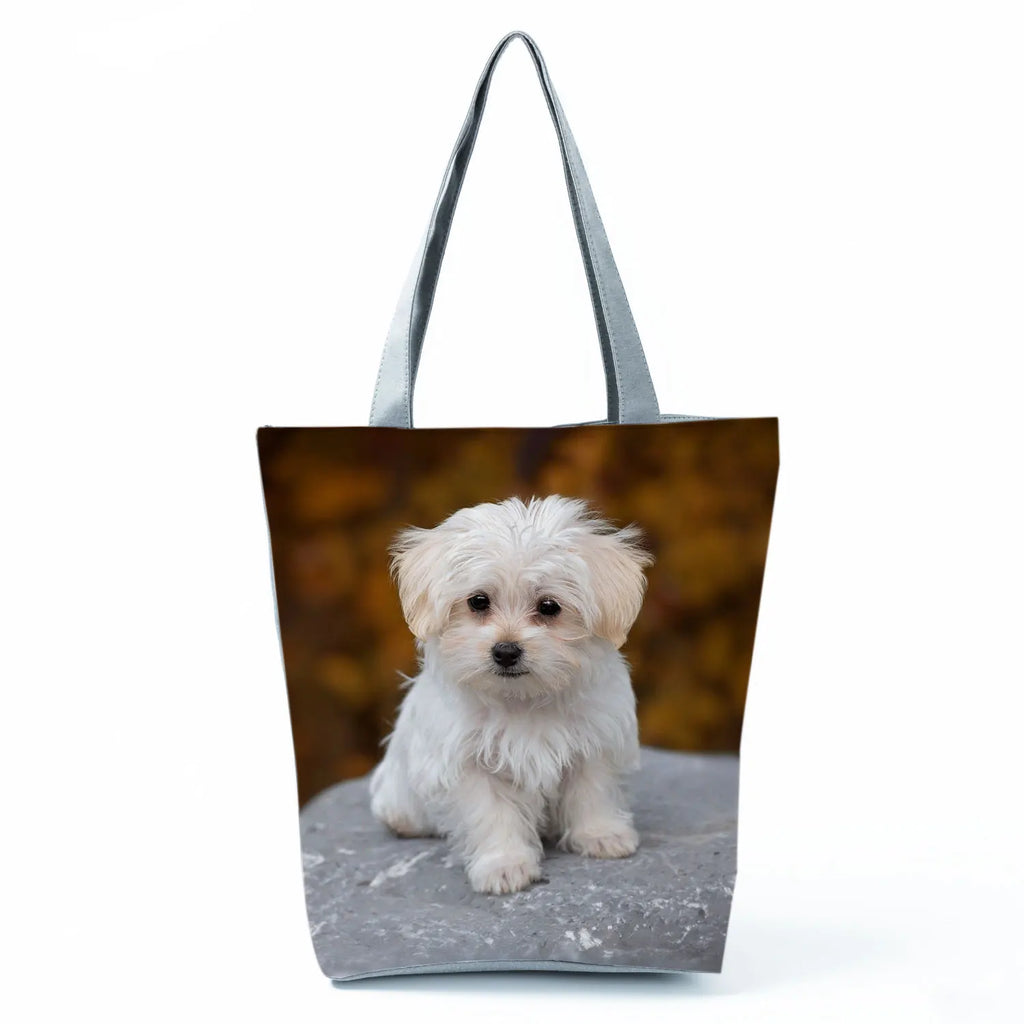 Cute Maltese Dogs Print Handbags Casual Women Shopping Bag Large Capacity Foldable Shoulder Bags Eco Reusable Travel Beach Totes