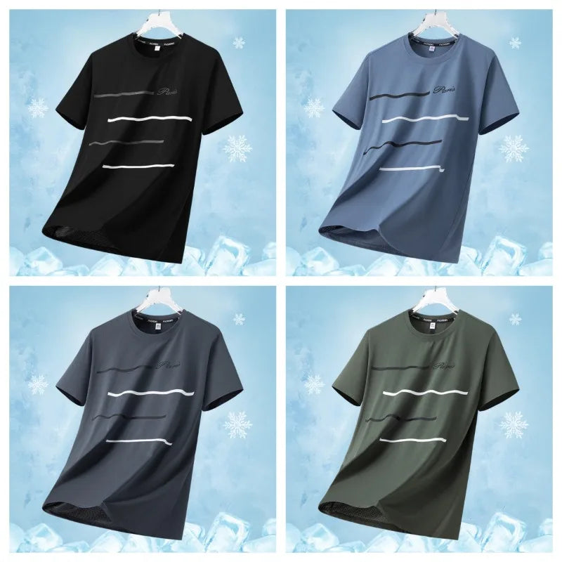 Summer Outdoor Mountaineering Hiking Sweat Absorbing Quick Drying Ice Silk T-shirt Fashion Trend Round Neck Short Sleeve T-shirt