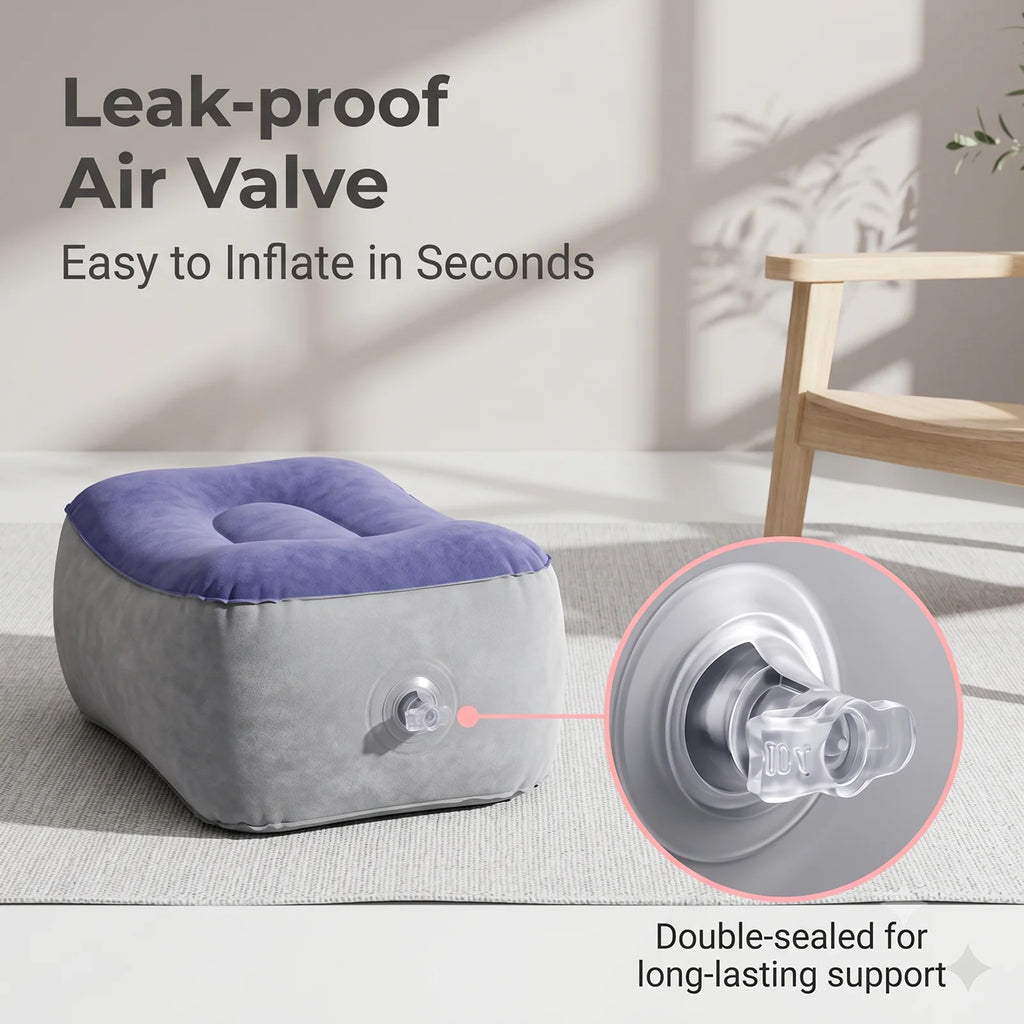 Inflatable PVC Footrest Pillow Air Cushion for Travel Office Home Leg up Relaxing Foot Rest under Desk Support