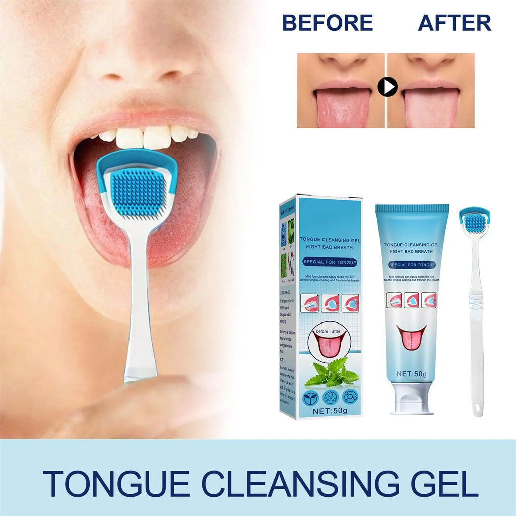 Tongue Cleaning Gel Set Effective Tongue Cleaner Gel Orals Cleaner Set Mint Tongue Scraper & Scrubber Effective Mouth Odor