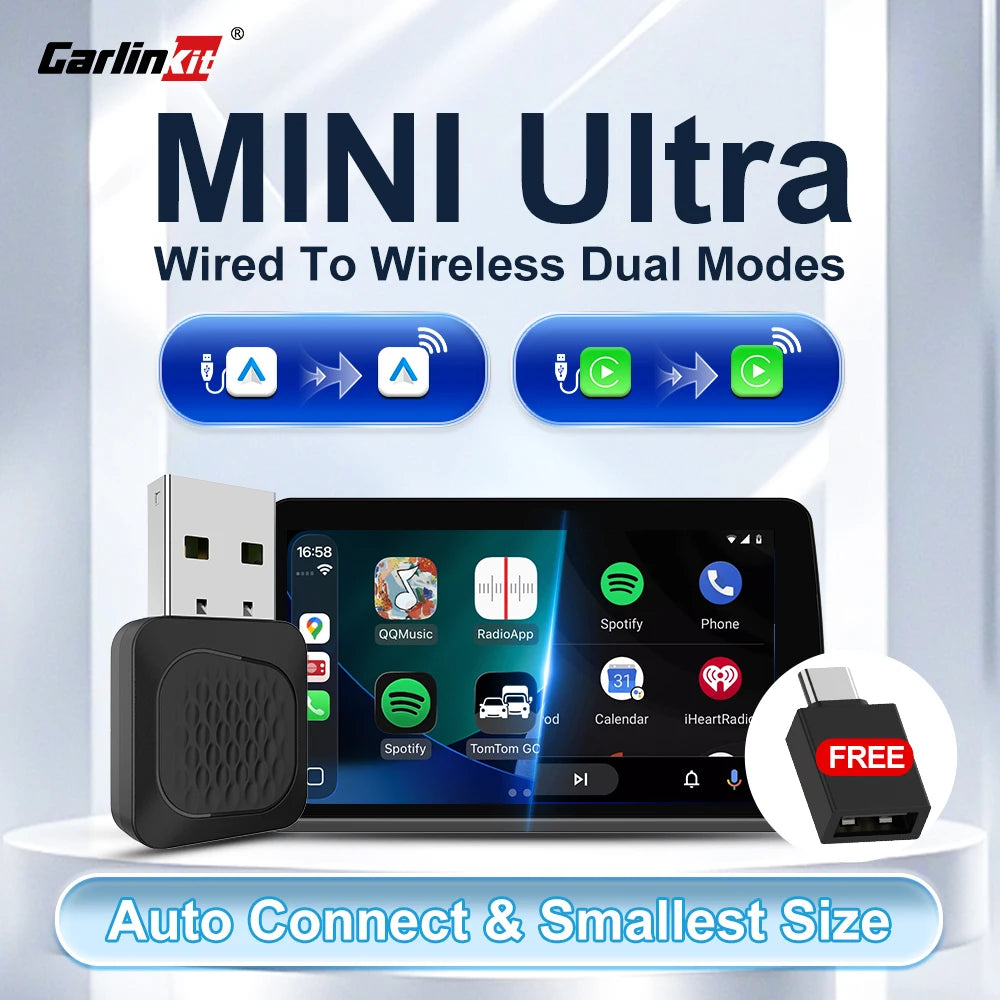 CarlinKit Mini Ultra Wireless CarPlay Adapter Dual Mode Wired To Wireless Android Auto Box USB Dongle WiFi Seamless Connection