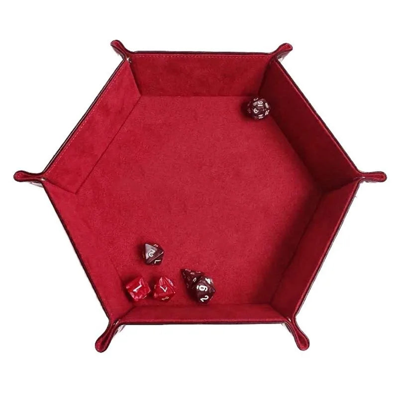Rolling Folding Hexagon Dice Game Storage Tray PU Leather&Velvet Mat Holder Double Sided Thick Office Supplies Storage Tools