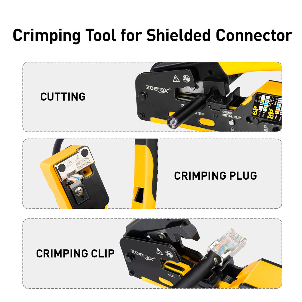 ZoeRax RJ45 Cat7 Crimp Tool Ethernet Crimping Tool Wire Cutter Crimper For Cat7 Cat6a Cat6 Cat5e Pass Through Connectors
