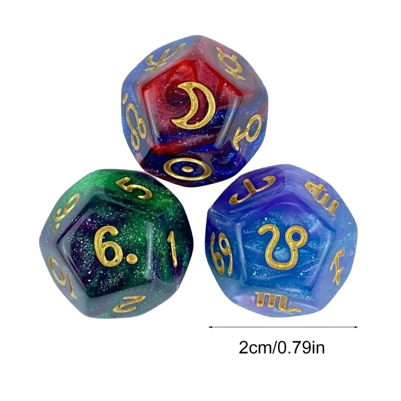 3Pcs Astrologys Dices 12-Sided Dices Divinations Tool Tarots Constellations Dices 54DE